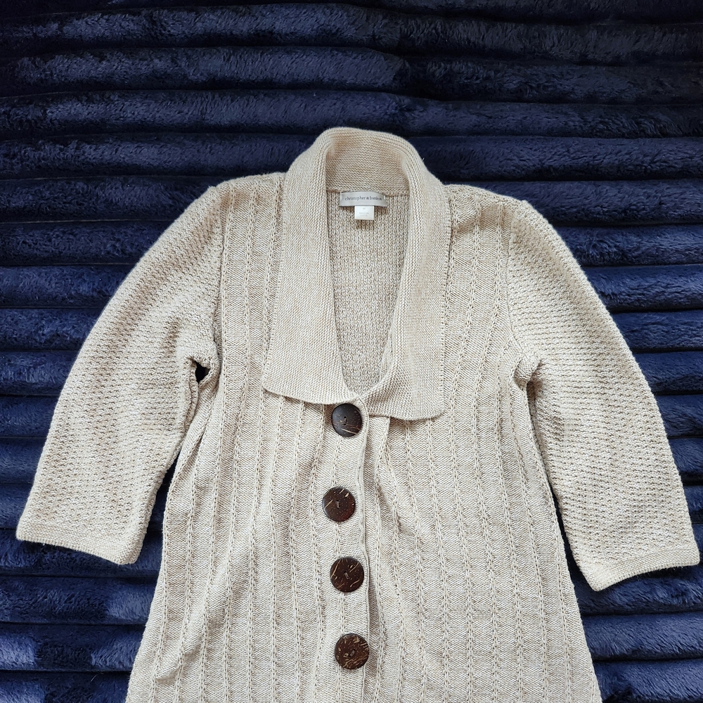 Christopher & Banks Cream Cardigan with Button Accents